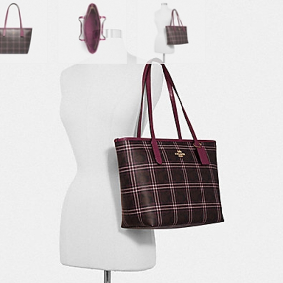 COACH ZIP TOP TOTE WITH SHIRTING PLAID PRINT - Picture 6 of 6